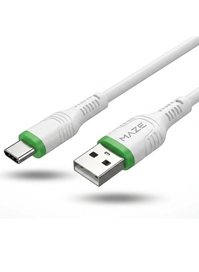 ميذ كابل USB Type-C من السيليكون للشحن السريع ونقل البيانات بسرعة عالية (20 واط)، يتميز بهيكل متين من سبائك الألومنيوم وشريحة ذكية، متوافق مع هواتف أندرويد الذكية والأجهزة اللوحية وبنوك الطاقة؛ كابل شحن من USB-A إلى Type-C بطول متر واحد. - Image 1