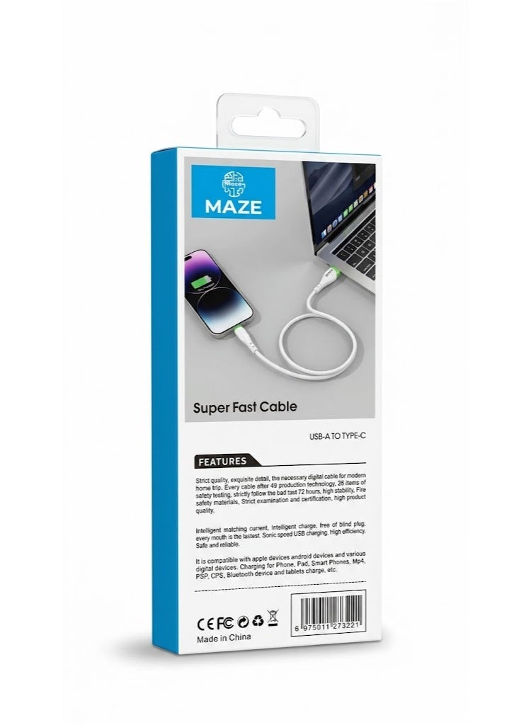 ميذ كابل USB Type-C من السيليكون للشحن السريع ونقل البيانات بسرعة عالية (20 واط)، يتميز بهيكل متين من سبائك الألومنيوم وشريحة ذكية، متوافق مع هواتف أندرويد الذكية والأجهزة اللوحية وبنوك الطاقة؛ كابل شحن من USB-A إلى Type-C بطول متر واحد. - Image 4