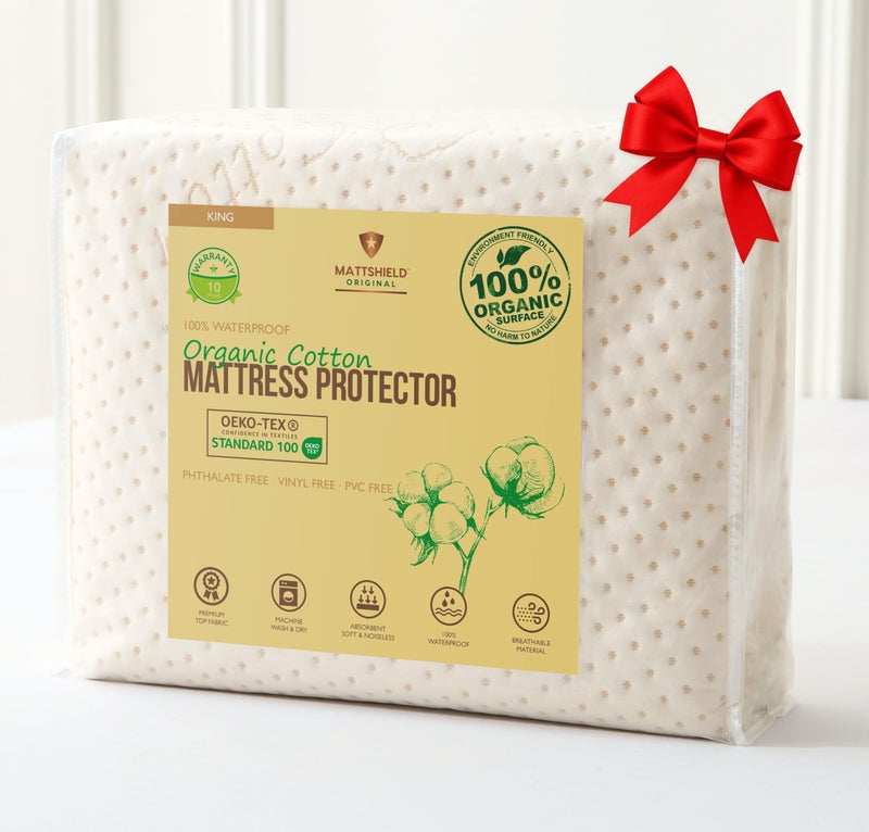 Luxury Waterproof Organic Mattress Protector  King Size  Organic Cotton Breathable Mattress Pad Cover  New 380 GSM Comfort  Deep Pocket  Jersey Cotton Skirt  Fitted Comfort