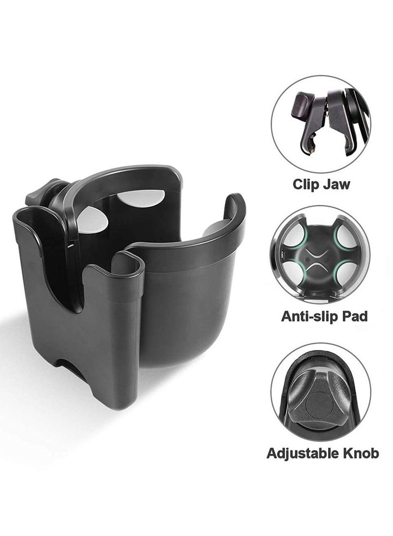 Stroller Cup Holder - 2 in 1 Universal Cup Holder Rack Bottle Holder for Buggy Pushchair Wheelchair Bike and More (Black) - Image 2