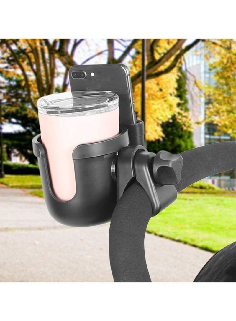 Stroller Cup Holder - 2 in 1 Universal Cup Holder Rack Bottle Holder for Buggy Pushchair Wheelchair Bike and More (Black) - Image 4