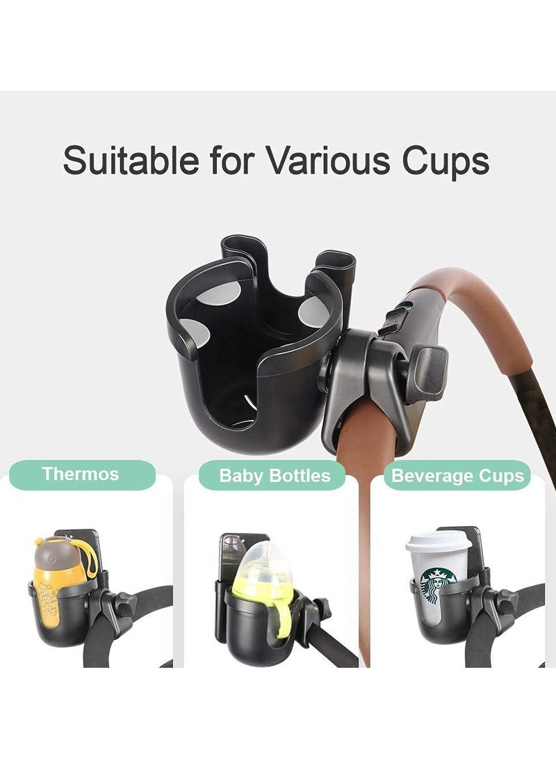 Stroller Cup Holder - 2 in 1 Universal Cup Holder Rack Bottle Holder for Buggy Pushchair Wheelchair Bike and More (Black) - Image 5