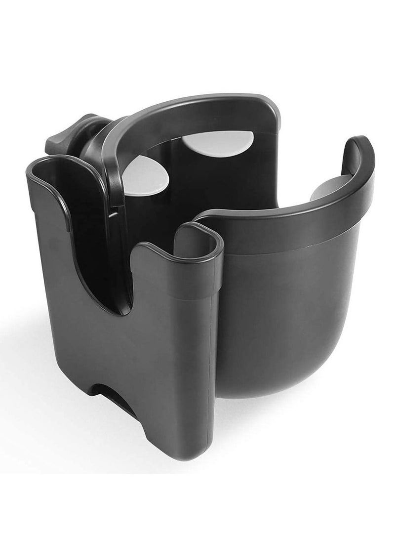 Stroller Cup Holder - 2 in 1 Universal Cup Holder Rack Bottle Holder for Buggy Pushchair Wheelchair Bike and More (Black) - Image 1