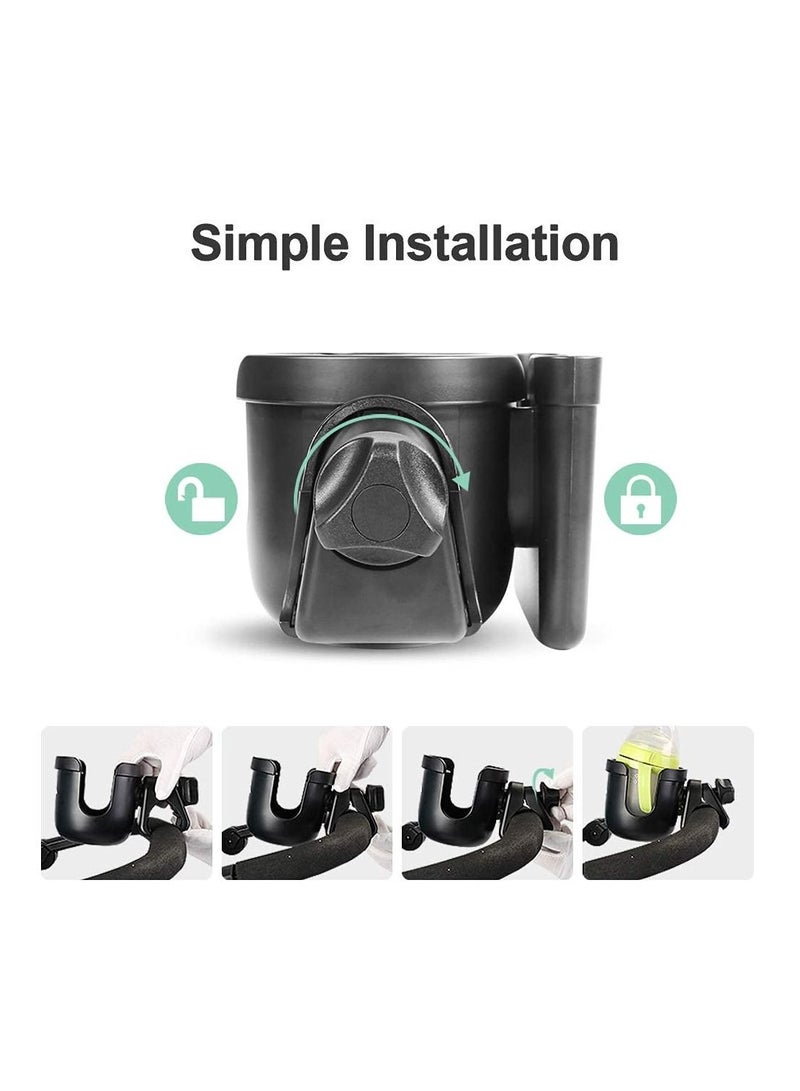 Stroller Cup Holder - 2 in 1 Universal Cup Holder Rack Bottle Holder for Buggy Pushchair Wheelchair Bike and More (Black) - Image 3