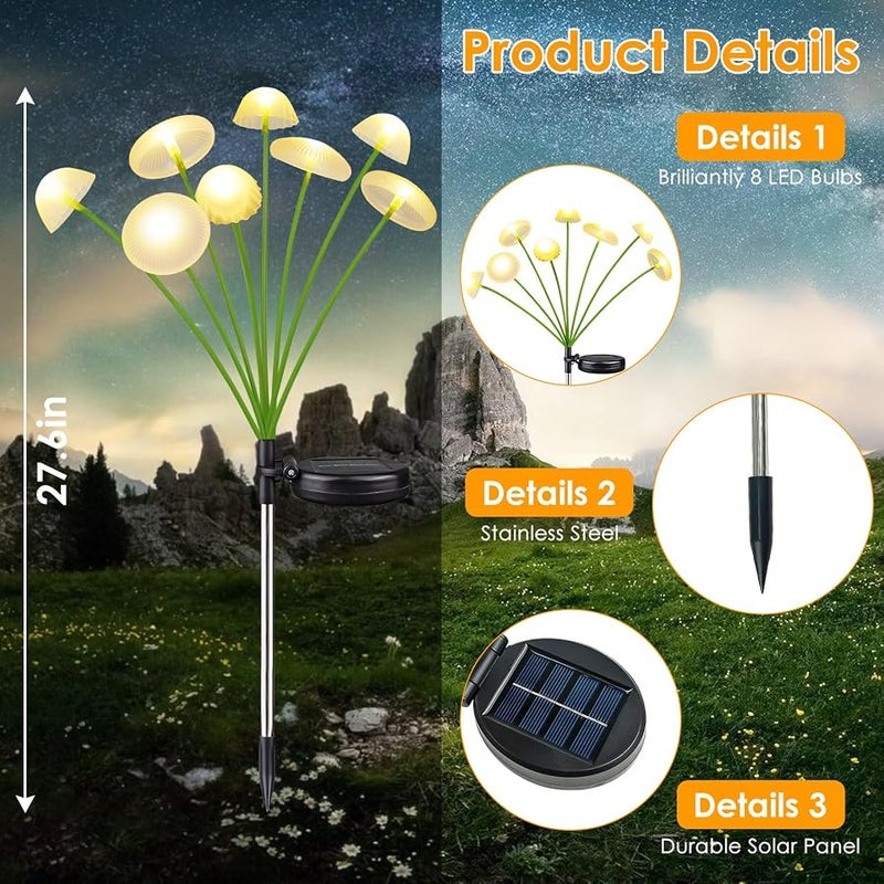 KAQ Solar Garden Lights 4PK Dual-Mode Solar Outdoor Mushroom Lights Each Six Lights Decor for Yard, Easter Pathway，Patio - Image 4