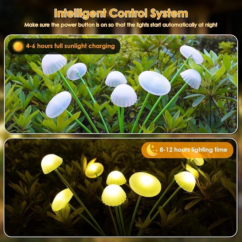 KAQ Solar Garden Lights 4PK Dual-Mode Solar Outdoor Mushroom Lights Each Six Lights Decor for Yard, Easter Pathway，Patio - Image 2