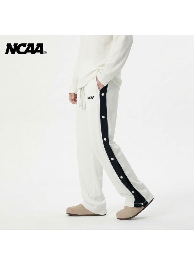 Ncaa American Style Button-side Letter Print Loose Straight-leg High Street Sports Outdoor Casual Pants White S - Image 1