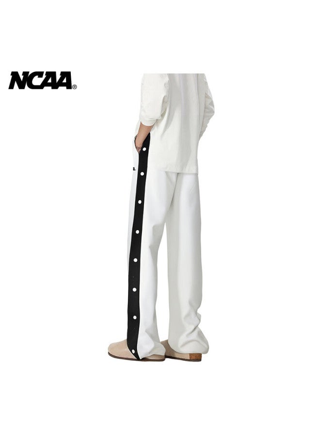 Ncaa American Style Button-side Letter Print Loose Straight-leg High Street Sports Outdoor Casual Pants White S - Image 2