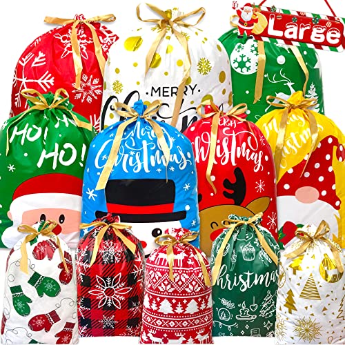Joy Bang 21PCS Christmas Gift Bags Assorted Sizes Large Drawstring Gift Bags for Presents Xmas Santa Snowmen Reindeer Christmas Wrapping Bag Treat Goody Candy Gift Bag Party Supplies Favors - Image 1