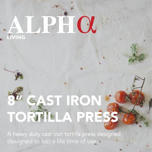 Alpha Living Tortilla Press – 8 Inch Cast Iron Quesadilla Maker – Heavy Duty Empanada Maker Press – Cast Iron Tortilla Maker for Kitchen, Home Use - Image 2