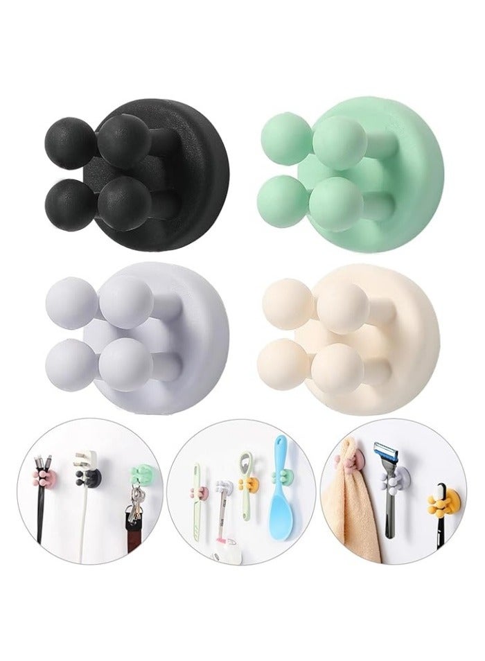 4 قطع حامل فرشاة أسنان ذاتي اللصق من السيليكون للحائط أو المرآة، خطاف مقاوم للماء لوضع المناشف في الحمام، المطبخ، غرفة المعيشة، المكتب - Image 1