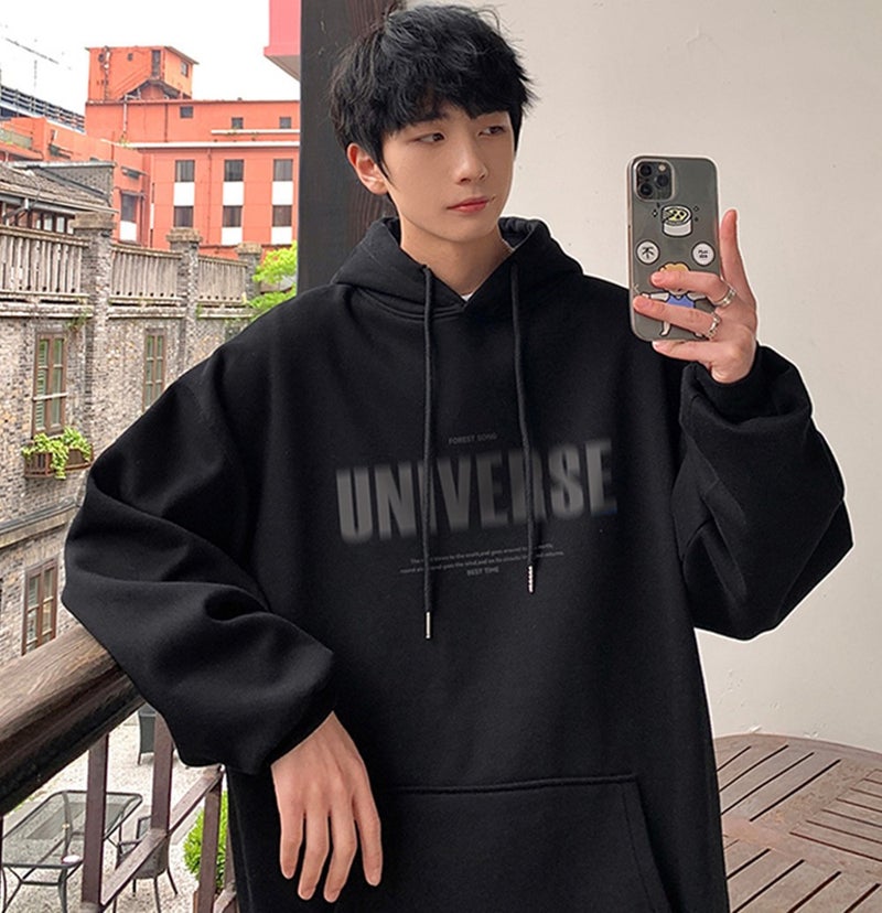 American Hooded Sweatshirt Mens Autumn and Winter Loose Design Simple fleece-lined Thickened Fuzzy Letter Printed Trendy Brand Jacket White  - Image 2