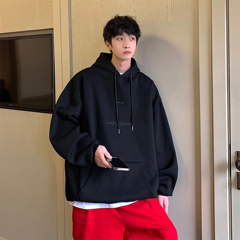 American Hooded Sweatshirt Mens Autumn and Winter Loose Design Simple fleece-lined Thickened Fuzzy Letter Printed Trendy Brand Jacket White  - Image 5