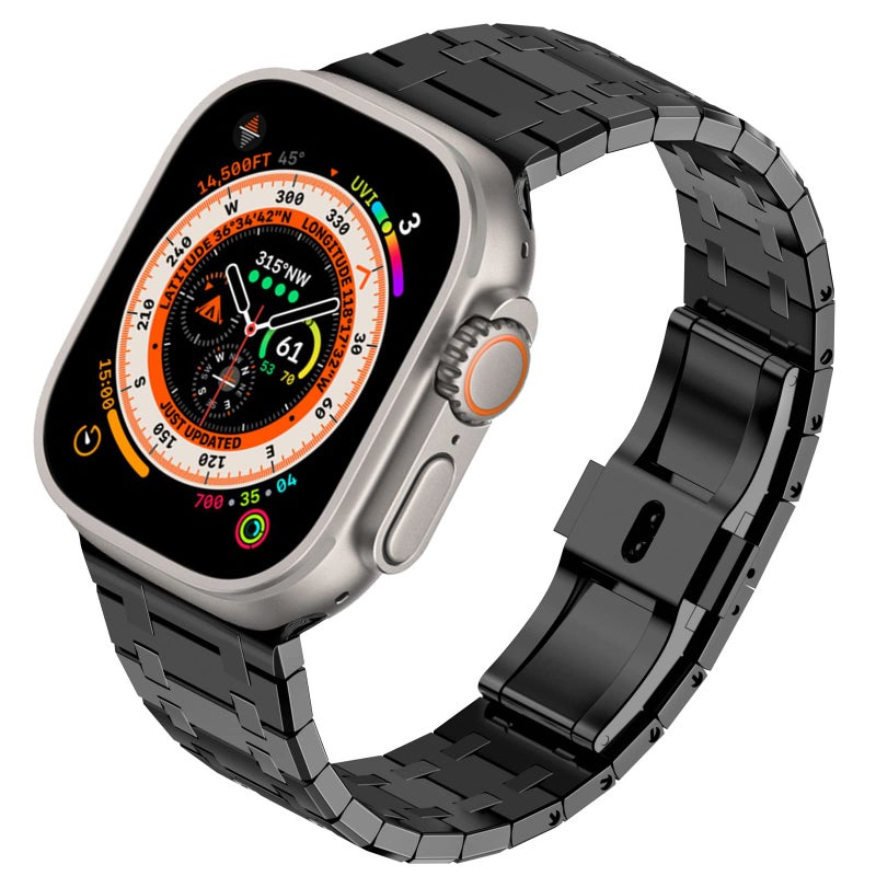 Kades حزام KADES متوافق مع Apple Watch Ultra 2 1 49mm 46mm 45mm 44mm 42mm، حزام معدني AP للرجال لسلسلة 10 9 8 7 6 5 4 SE 3 2 1 مع حزام معصم بديل من الفولاذ المقاوم للصدأ، أسود - Image 1