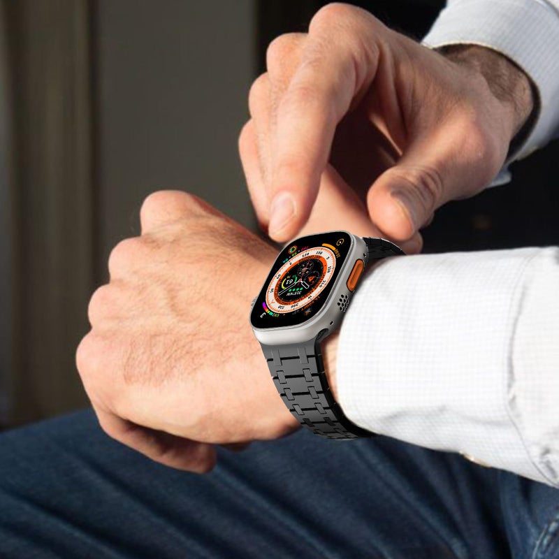 Kades حزام KADES متوافق مع Apple Watch Ultra 2 1 49mm 46mm 45mm 44mm 42mm، حزام معدني AP للرجال لسلسلة 10 9 8 7 6 5 4 SE 3 2 1 مع حزام معصم بديل من الفولاذ المقاوم للصدأ، أسود - Image 5