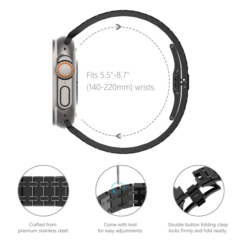Kades حزام KADES متوافق مع Apple Watch Ultra 2 1 49mm 46mm 45mm 44mm 42mm، حزام معدني AP للرجال لسلسلة 10 9 8 7 6 5 4 SE 3 2 1 مع حزام معصم بديل من الفولاذ المقاوم للصدأ، أسود - Image 4