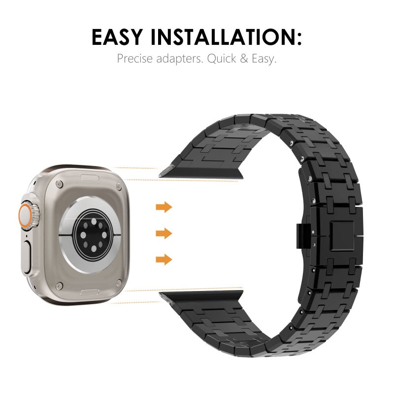 Kades حزام KADES متوافق مع Apple Watch Ultra 2 1 49mm 46mm 45mm 44mm 42mm، حزام معدني AP للرجال لسلسلة 10 9 8 7 6 5 4 SE 3 2 1 مع حزام معصم بديل من الفولاذ المقاوم للصدأ، أسود - Image 3