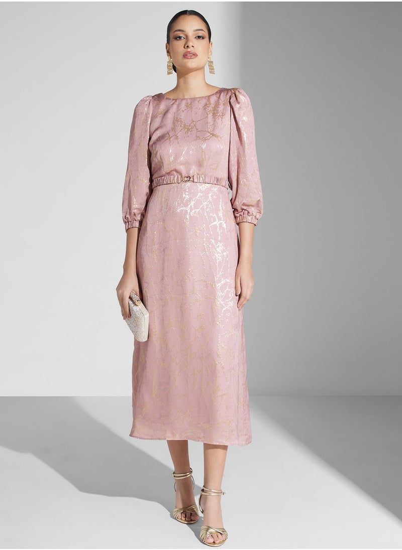 Closet London Boat Neck Puff Sleeves Dress  - Image 4