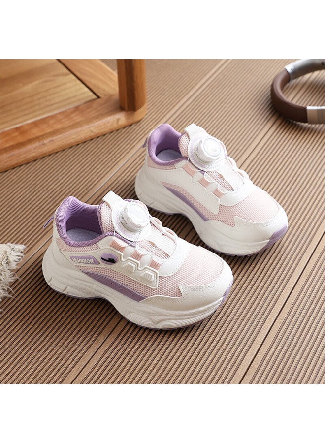 Kids Sports Shoes Boys And Girls Autumn Breathable Dial Buckle Dad Shoes Wz(cl)-1604 Beige Pink Purple Size 30 - Image 3