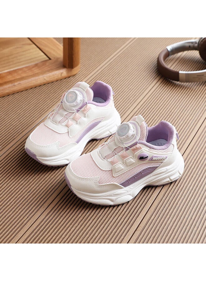 Kids Sports Shoes Boys And Girls Autumn Breathable Dial Buckle Dad Shoes Wz(cl)-1604 Beige Pink Purple Size 30 - Image 1