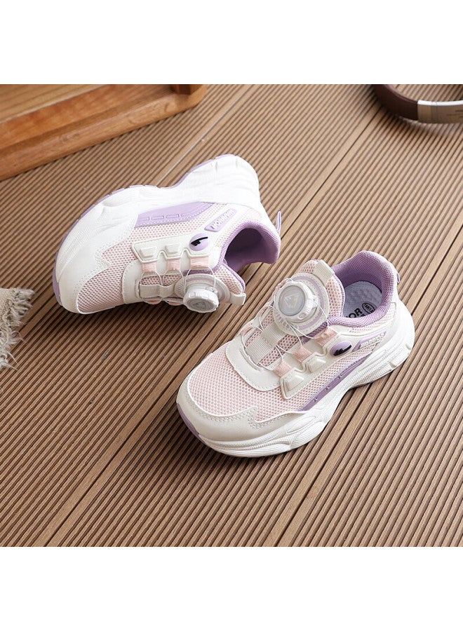 Kids Sports Shoes Boys And Girls Autumn Breathable Dial Buckle Dad Shoes Wz(cl)-1604 Beige Pink Purple Size 30 - Image 2