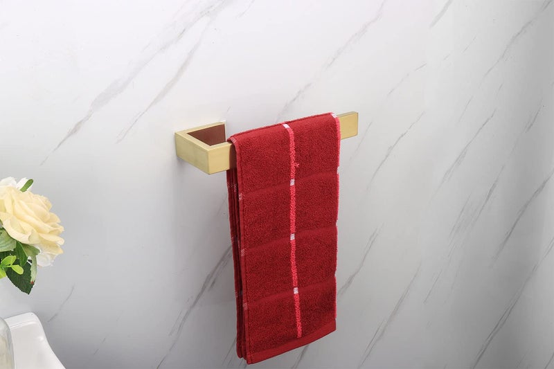 TocTen Hand Towel Holder/Towel Ring - Thicken SUS304 Stainless Steel Bathroom Hand Towel Hanger  9 Inch Heavy Duty Wall Mounted Towel Rack  Square Hand Towel Bar for Bathroom Hardware (Gold  9 in) - Image 2