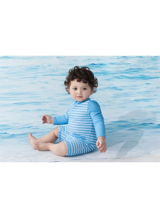 UMELOK Baby Boys' Swimsuit Full Zip UPF 50+ Sun Protection Swimwear, Sky Blue-stripe, 12-18 Months - Image 2