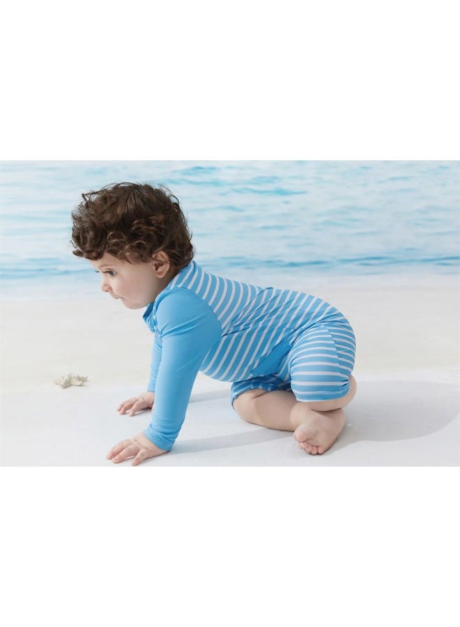 UMELOK Baby Boys' Swimsuit Full Zip UPF 50+ Sun Protection Swimwear, Sky Blue-stripe, 12-18 Months - Image 3