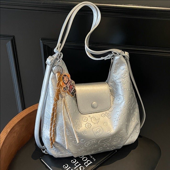 Large Capacity Commuter Underarm Bag Women'S Style All-Match Backpack Casual Embossed Shoulder Tote Bag - Image 2