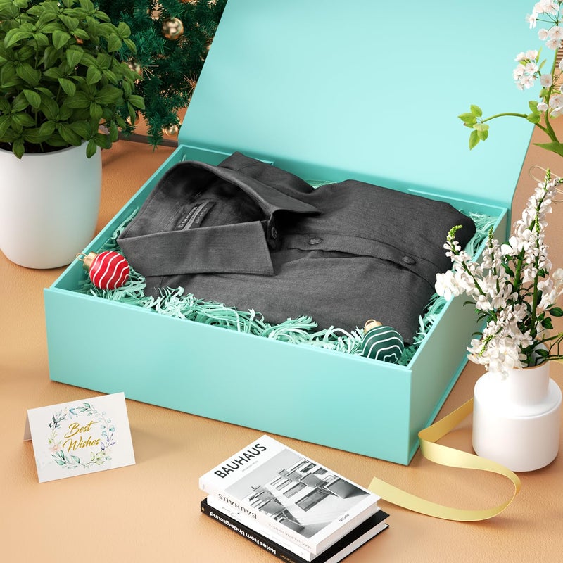 PSHVYM Gift Boxes with Lids, 11.5x7.8x3 In Turquoise Gift Box for Presents Magnetic Closure for T-Shirts, Gloves, Scarves, Books, Baby Clothes, Robes Clothing Gift Wrap, Contains Card, Ribbon - Image 5