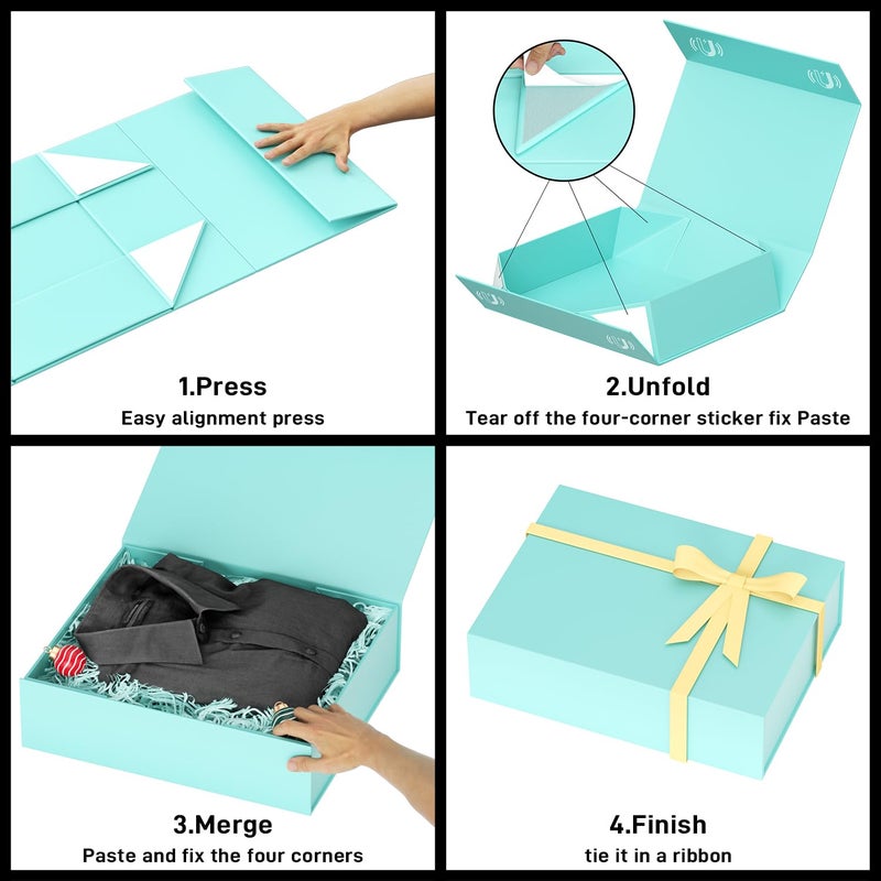 PSHVYM Gift Boxes with Lids, 11.5x7.8x3 In Turquoise Gift Box for Presents Magnetic Closure for T-Shirts, Gloves, Scarves, Books, Baby Clothes, Robes Clothing Gift Wrap, Contains Card, Ribbon - Image 4