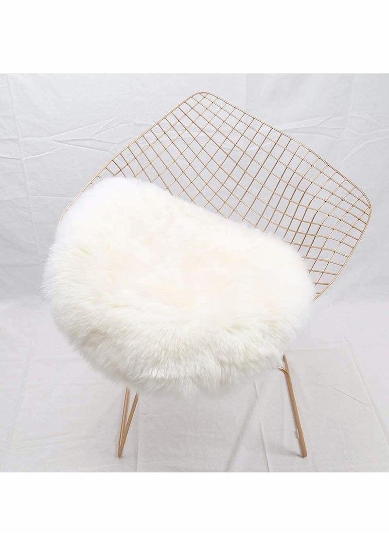 Generic - Round Chair Cushions 18x18”, White Super Soft Shaggy Faux Fur Sheepskin Chair Cover Area Rugs for Bedroom Sofa Fluffy Seat Pad for Photographing Background of Jewellery, Leisure Play Reading Cushion - Image 1