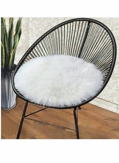 Round Chair Cushions 18x18”, White Super Soft Shaggy Faux Fur Sheepskin Chair Cover Area Rugs for Bedroom Sofa Fluffy Seat Pad for Photographing Background of Jewellery, Leisure Play Reading Cushion