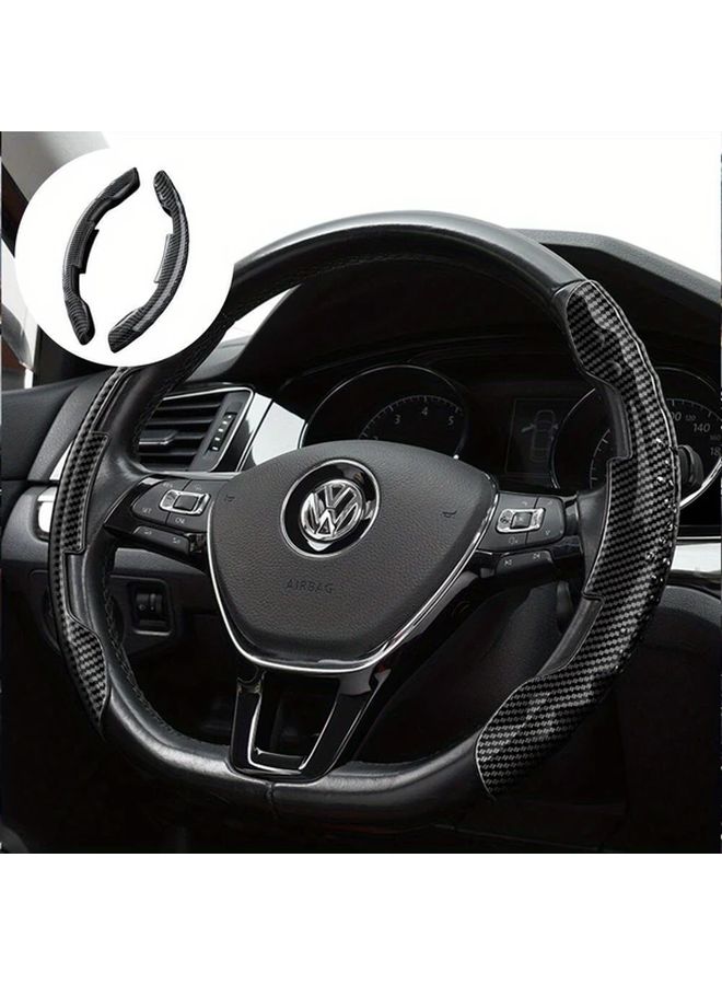 2pcs Carbon Fiber Steering Wheel Covers Non Slip Ergonomic Grip Reduces Hand Sweat Fits 14.96 Inch Diameter Wheel Durable Plastic Black And Gray Textured Design Car Interior Accessories Sporty Car Accessory - Image 3