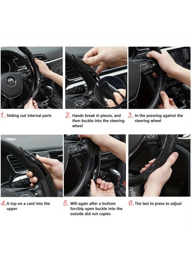 2pcs Carbon Fiber Steering Wheel Covers Non Slip Ergonomic Grip Reduces Hand Sweat Fits 14.96 Inch Diameter Wheel Durable Plastic Black And Gray Textured Design Car Interior Accessories Sporty Car Accessory - Image 4