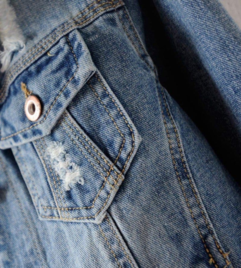 Kedera Womens Denim Jackets Distressed Ripped Long Sleeve Jean Jacket Coats - Image 4