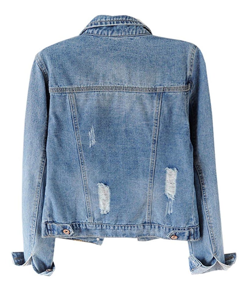 Kedera Womens Denim Jackets Distressed Ripped Long Sleeve Jean Jacket Coats - Image 2
