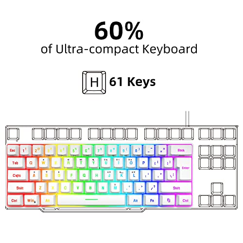 Snpurdiri 60% Wired Gaming Keyboard, 61 Keys RGB Backlit Wrist Rest Ultra-Compact Mini Waterproof Keyboard for PC Computer Gamer (White) - Image 2