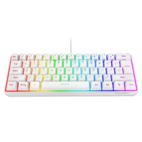 Snpurdiri 60% Wired Gaming Keyboard, 61 Keys RGB Backlit Wrist Rest Ultra-Compact Mini Waterproof Keyboard for PC Computer Gamer (White) - Image 1