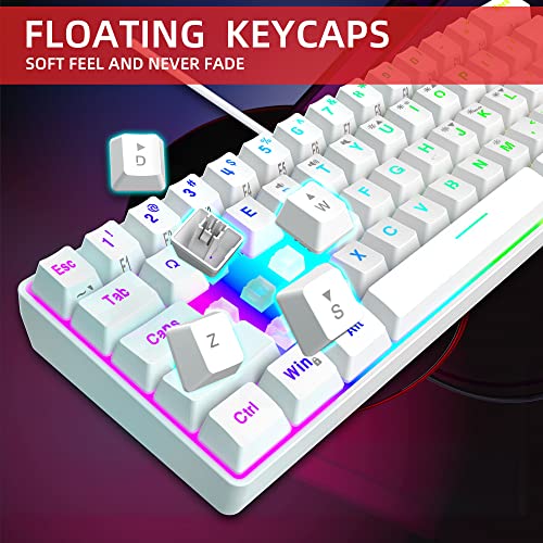 Snpurdiri 60% Wired Gaming Keyboard, 61 Keys RGB Backlit Wrist Rest Ultra-Compact Mini Waterproof Keyboard for PC Computer Gamer (White) - Image 4