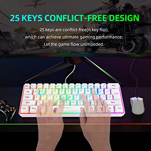 Snpurdiri 60% Wired Gaming Keyboard, 61 Keys RGB Backlit Wrist Rest Ultra-Compact Mini Waterproof Keyboard for PC Computer Gamer (White) - Image 3