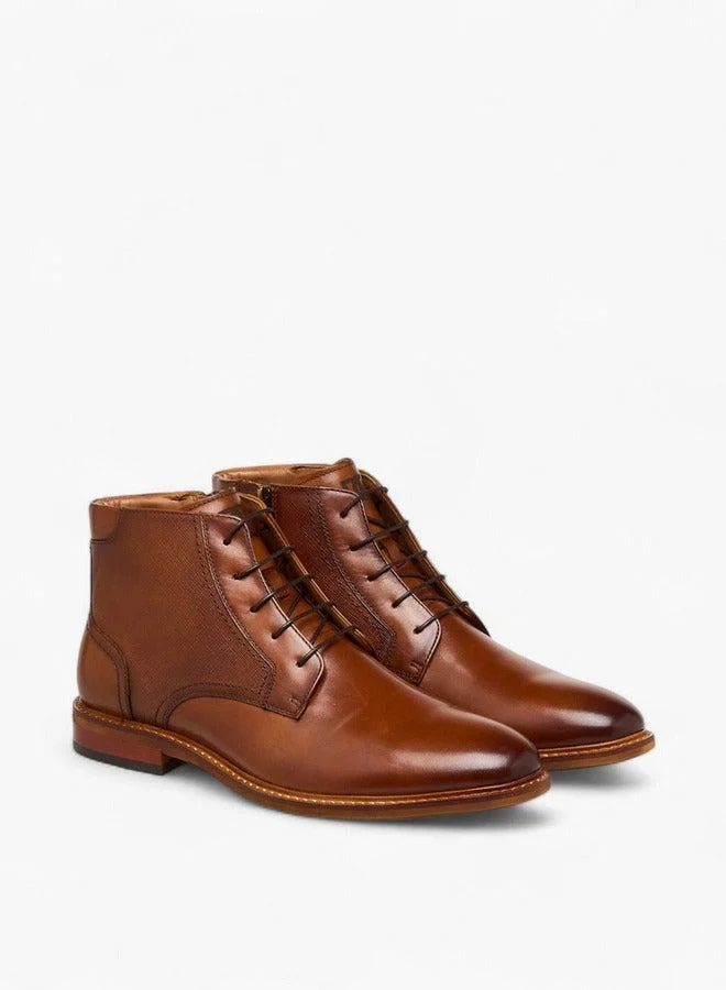 DUCHINI BROWN Men Solid Leather Ankle Boots with Zip Closure for Men | Best Price UAE