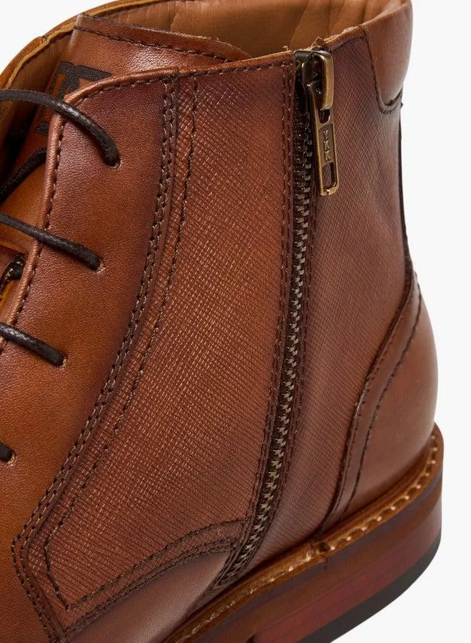 DUCHINI BROWN Men Solid Leather Ankle Boots with Zip Closure for Men | Best Price UAE