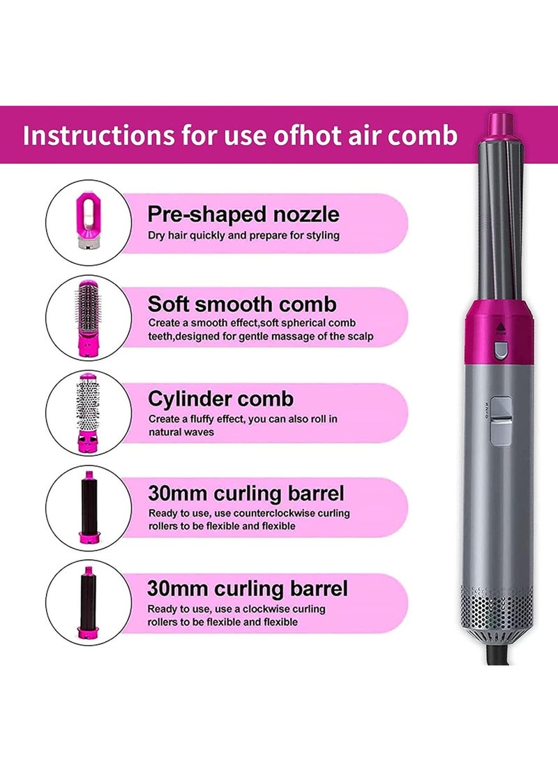 Generic Multifunctional 5-in-1 hair dryer, hair straightener comb, negative ion salon hot air styler, and styling tool set suitable for curling, blow-drying, and straightening to prevent hand burns. rose Red  - Image 2