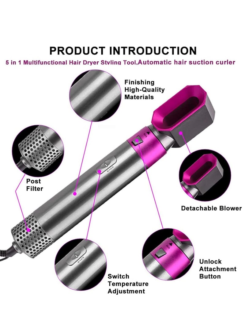 Generic Multifunctional 5-in-1 hair dryer, hair straightener comb, negative ion salon hot air styler, and styling tool set suitable for curling, blow-drying, and straightening to prevent hand burns. rose Red  - Image 4