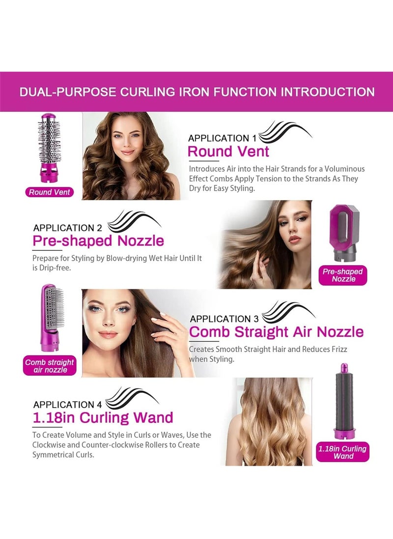 Generic Multifunctional 5-in-1 hair dryer, hair straightener comb, negative ion salon hot air styler, and styling tool set suitable for curling, blow-drying, and straightening to prevent hand burns. rose Red  - Image 3