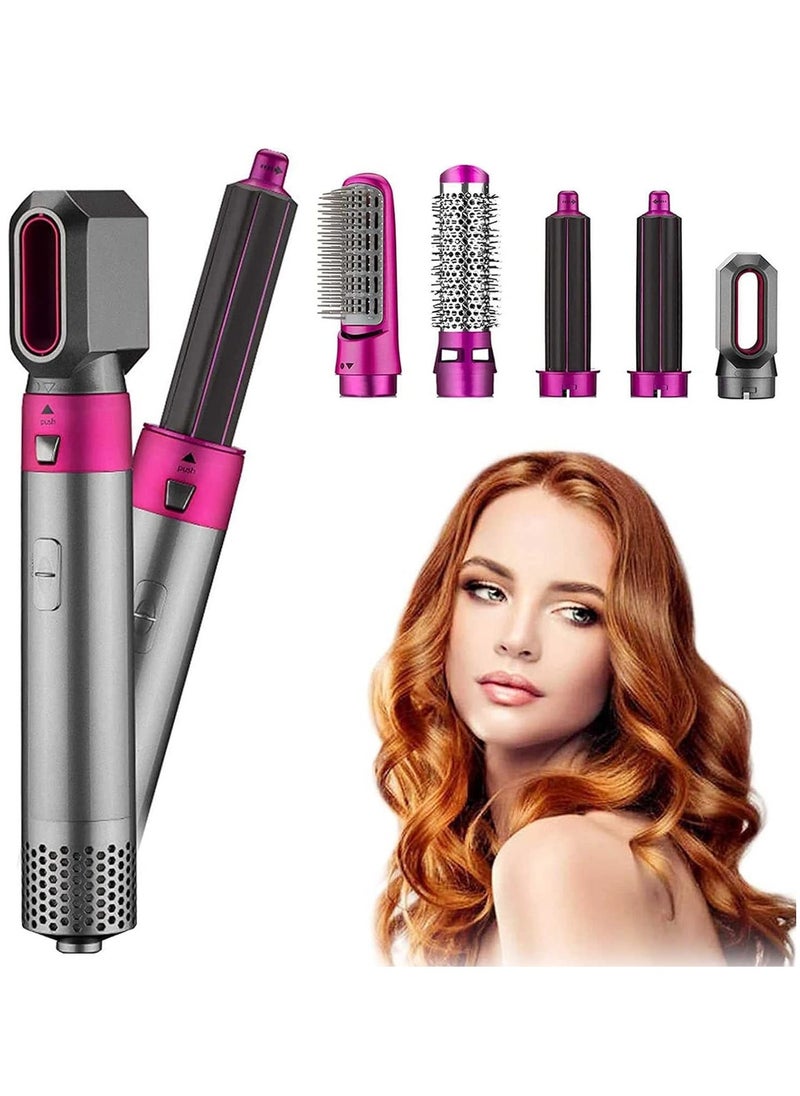 Generic Multifunctional 5-in-1 hair dryer, hair straightener comb, negative ion salon hot air styler, and styling tool set suitable for curling, blow-drying, and straightening to prevent hand burns. rose Red  - Image 1