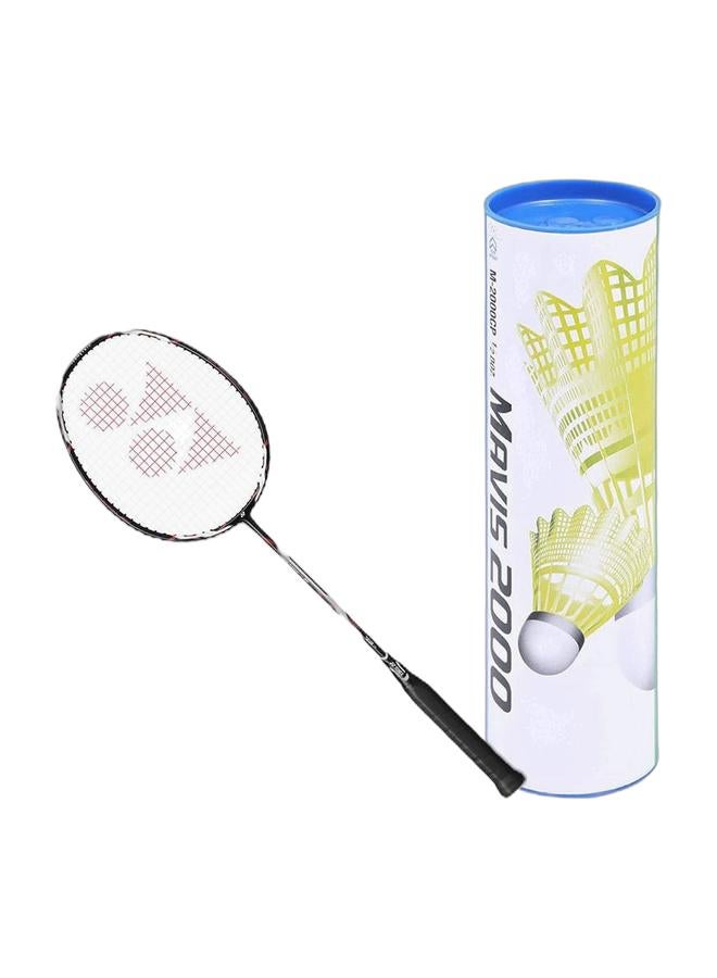 Yonex 4U/G4 Voltric Series Black/Red Badminton + Mavis 2000 Blue Cap Medium Badminton Shuttlecock 6 Pack, Yellow Pack  - Image 1