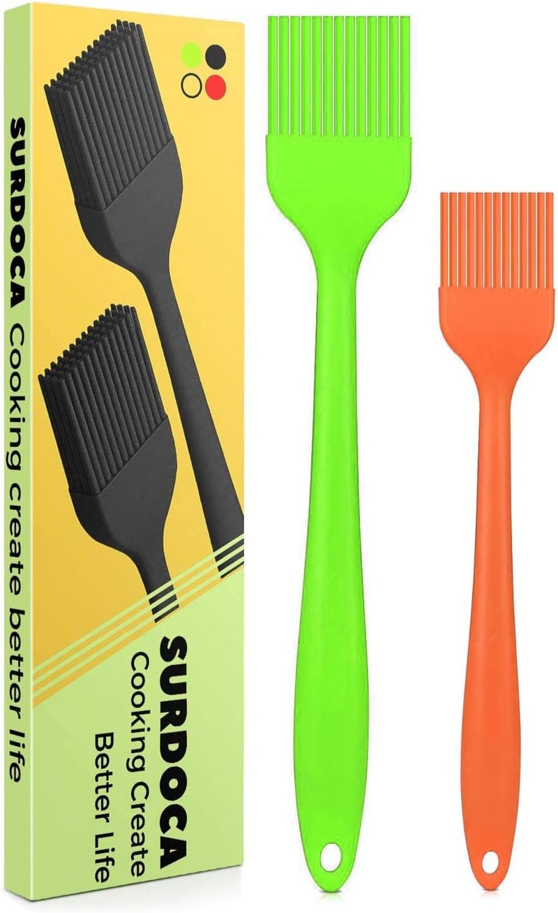 SURDOCA Silicone Pastry Basting Brush - 2Pcs 10 + 8 in Heat Resistant Brush for Baking Cooking Food, BPA Free Kitchen Brush for Sauce Butter Oil, Stainless Steel Core Design for Barbecue BBQ Grilling - Image 1