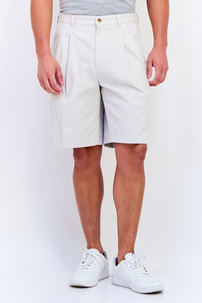 Greg Norman Men Solid Chino Shorts, Light Grey - Image 1
